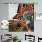 Farm Donkeys Bedroom Curtains 72 Inch Length, Window Curtains Tab Top, Farmhouse Barn Funny Animals Butterfly Light Filtering Window Treatments Drapes 52"x72" 2 Panel