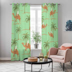 2 Panel Kitchen Cafe Curtains, Desert Camels Sunlight Filtering Nature Air Through, Home Decor Window Covering Tier Curtains for Living Room 80W x 84L inch Tropical Date Palm Trees Animal Green