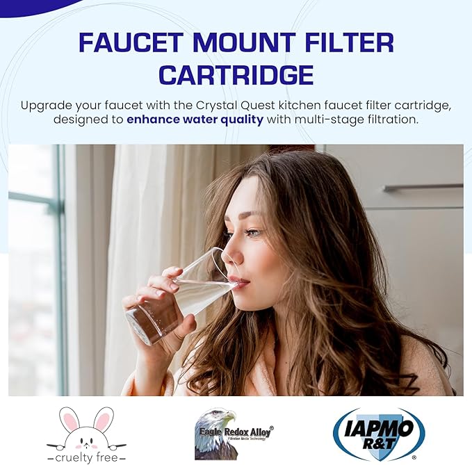 Crystal Quest Faucet Mount Filter Cartridge – Advanced Multi-Stage Filtration for Chlorine, Heavy Metals, VOCs, & More 6-12 Months Lifespan, Easy Tool-Free Installation
