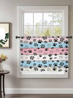 Sheer Curtains 45 Inch Length, Pink Blue Paw Print Semi Sheer Curtains Light Filtering Window Treatment, Vintage Farmhouse Wooden Grain Privacy Voile Drapes for Living Room Bedroom 52x45 Inch