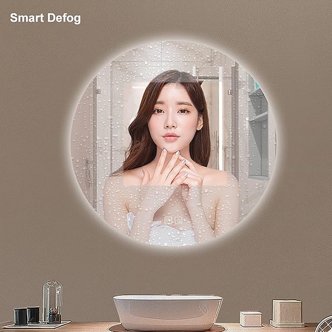Led Mirror for Bathroom,Bathroom Mirrors for Vanity,Shatter-Proof,with Dimming & 3 Color Modes,Heated Demister Pad,Anti-Fog,Hanging Vanity Mirror,Easy to Install, Easy to Clean (Size : 60x60cm)