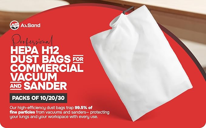Dust Collection Bag (Large, 10-Pack) Shop Vac–Ready Vacuum Bags with High-Efficiency Filter Media, Easy Swap, Exclusive One-Hand Quick-Release Strap, Shop Vac Hose Fits up to 62mm