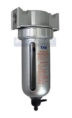 MID FLOW PARTICULATE FILTER/WATER TRAP FOR AIR COMPRESSOR COMPRESSED AIR LINES, 5u WITH POLY BOWL AND METAL BOWL GUARD (1/4" NPT)