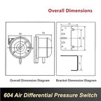 1pcs 604 Micro Differential Pressure Switch - 20-1000Pa Adjustable Air & Gas Sensor for HVAC Systems, Ventilation, Filter, Duct Alarm Use(50-500pa)