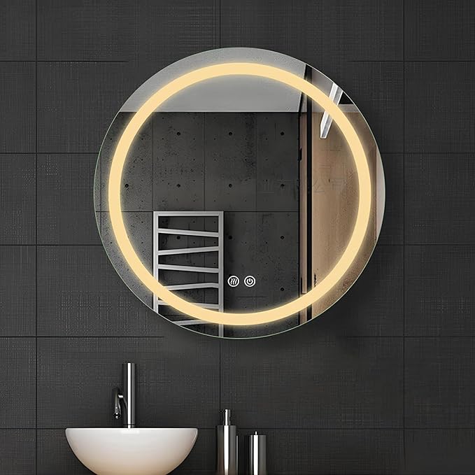 LTSRLL Frameless Illuminated LED Bathroom Wall Mirror with Touch, Demister Pad and Dimmable Lights & 3 Colors for Makeup Shaving and Bath Vanity IP44(Translucent,70cm/27.5in)