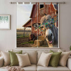 Farm Donkeys Bedroom Curtains 72 Inch Length, Window Curtains Tab Top, Farmhouse Barn Funny Animals Butterfly Light Filtering Window Treatments Drapes 52"x72" 2 Panel