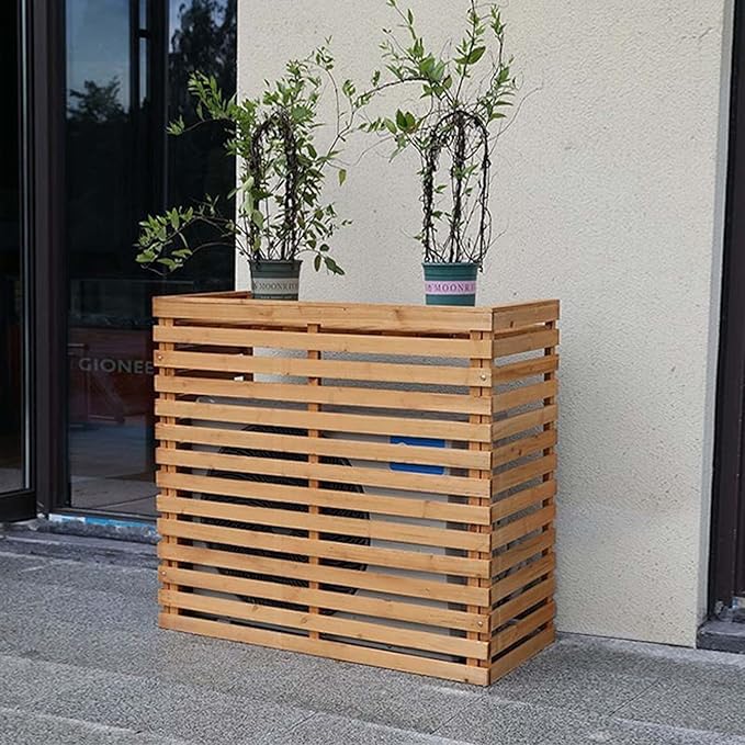 Wood Air Conditioner Fence Screen - Hide Outdoor Unit Stylishly with Tall Weatherproof Shutters Central Air Conditioner Covers (Pear Color L120Xw60Xh105Cm)