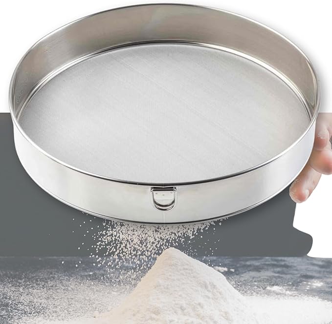 Tablecraft Fine Mesh Sieve Strainer, 10-Inch Round Durable Stainless Steel Flour Filtering, Comfortable Handle, Baking, Food Prep and Cooking Tool for Foodservice, Restaurant and Home Use, 2" Deep