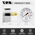 0-160 Psi Glycerin Liquid Filled Low Pressure Gauge, 2.5" Dial Size, 1/4" G Back Mount, 304 Stainless Steel Case, for Water Pipe, HVAC, Water Oil Air Pressure Test