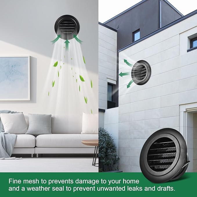 Soffit Vents 8 Inch, Round Exhaust Air Vent Cover with Built-in Fly Screen for Bathroom Kithchen Office Home, Black 1P 200mm