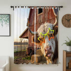 Farm Yaks Living Room Curtains 84 Inch Length, Window Curtains Tab Top, Farmhouse Barn Funny Animals Butterfly Light Filtering Window Treatments Drapes 52"x84" 2 Panel