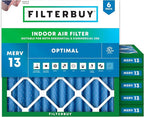 Filterbuy 25x25x2 Air Filter MERV 13 Optimal Smoke & Allergy Defense (6-Pack), Electrostatic Pleated HVAC AC Furnace Filters Replacement, Made in USA (Actual Size: 24.50 x 24.50 x 1.75)