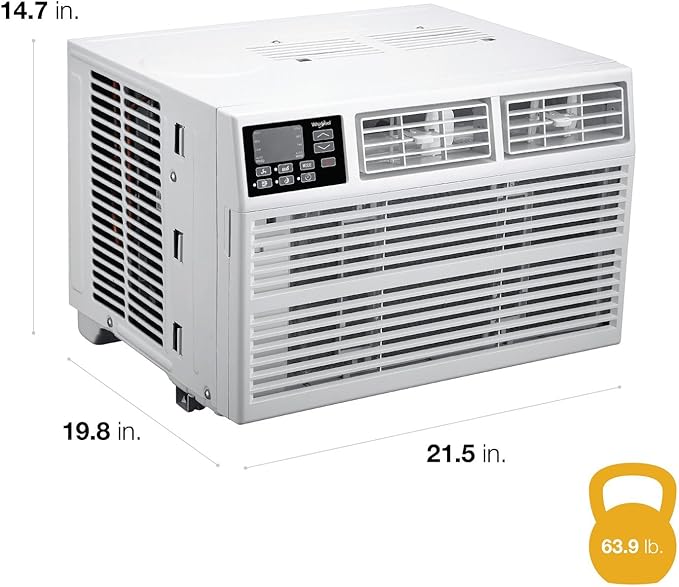 Whirlpool 10,000 BTU Window Air Conditioner with Dehumidifier, 115V, Window AC for Rooms up to 450 Sq. Ft., Living Room, Bedroom, or Kitchen, with Remote Control, Digital Display, and 24H-Timer, White