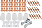 61Pcs PT31 Plasma Cutting Consumables with PT-31 Roller Guide Fit CUT-40 CUT-45 CUT-50D JG-40 LG-40 CT-312 Plasma Cutter Torch Nozzle Electrode Accessories