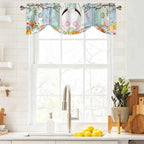 Easter Tie Up Valance Curtains for Windows, Kitchen Curtains Window Shades, Spring Watercolor Bunny Eggs Wood Grain Teal Blue Light Filtering Roman Curtain Valances for Bedroom/Bathroom/Cafe 60"x18"