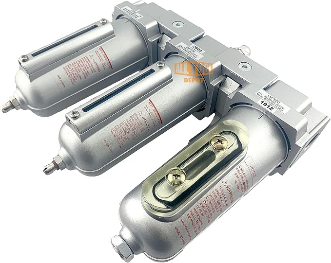1/2" NPT HEAVY DUTY Industrial Grade 3 Stages Filter Coalescing Desiccant Dryer System For Compressed Air Lines, Metal Bowls, Great For Paint Spray And Plasma Cutter (MANUAL DRAIN)