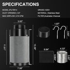Atour 4'' Air Filtration Kit – 12-Speed Control, Quiet 14cm Fan & Carbon Filter. Includes 6.7' Ducting + Vent Cover. Perfect for Grow Tents, Indoor Gardens. Cool, Ventilate, Banish Odors – All-in-One.