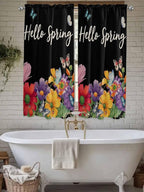 Spring Flowers Bedroom Curtains 63 Inches length, Watercolor Country Colorful Floral Black Window Treatment Curtain Drapes, Rod Pocket Curtain Panels for Living Room Kitchen, 42"x63", 2 Panels