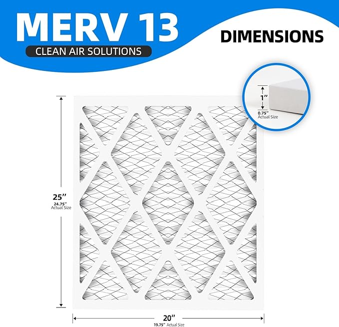 (8 Pack) 20x25x1 Furnace Air Filters, MPR 1900 & FPR 10, MERV 13 Pleated Air Filter (Actual Size: 19 3/4"x 24 3/4" x 3/4")
