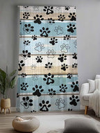 Sheer Curtains 96 Inches Long, Blue Beige Paw Print Semi Sheer Curtains Light Filtering Window Treatment, Vintage Farmhouse Country Wood Grain Privacy Voile Drapes for Living Room Bedroom 52x96 Inch