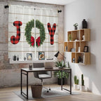 Christmas Wreaths Window Curtains 63 Inch Long 2 Panel Set, Rod Pocket Bedroom Curtains & Drapes, Winter Bow Plaid Farmhouse Wooden Grain Light Filtering Window Treatment for Living Room 42"W x 63"L