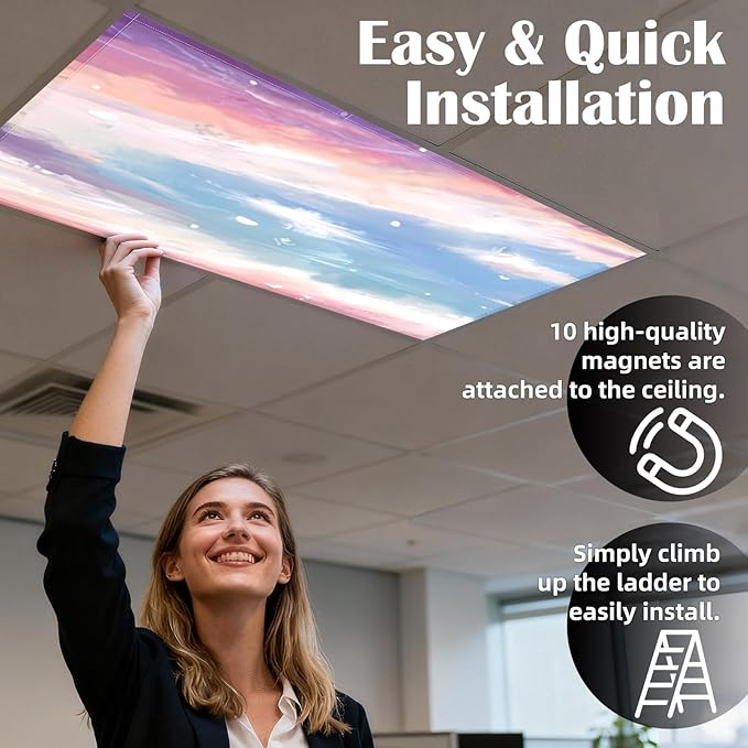 4 Pcs Fluorescent Light Covers - Classroom, Office 4 x 2 Feet Flame Retardant Magnetic Covers for Ceiling Lights Filters (Sunset Glow)