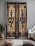 Sheer Curtains 84 Inches Long, Barn Door Semi Sheer Curtains Light Filtering Window Treatment, Farmhouse Wooden Grain Rustic Tribal Pattern Privacy Voile Drapes for Living Room Bedroom 52x84 Inch