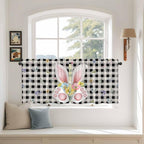 Easter Kitchen Tier Curtains 36 Inch Long 2 Panel Set,Rod Pocket Half Window Curtains Over Sink,Spring Rabbits Ears Feet Wildflowers Black Plaid Light Filtering Short Drapes Cafe 27.5"W x 36"L