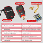 Digital Vacuum Gauge, HVAC Micron Vacuum Gauge Tester with 4 Units 7/16 inch-20 UNF, Digital Vacuum Micron Meter Set with Buzzer Alarm, 1/4 inch SAE Extension Connector Fitting