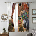 Farm Donkeys Living Room Curtains 96 Inch Length, Window Curtains Tab Top, Farmhouse Barn Funny Animals Butterfly Light Filtering Window Treatments Drapes 52"x96" 2 Panel