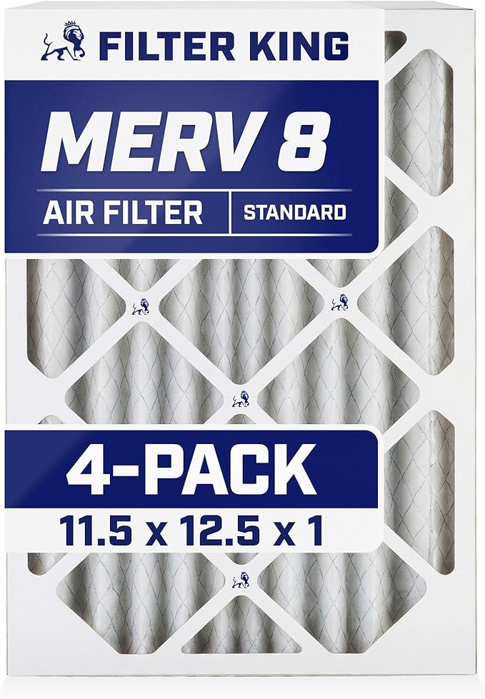 Filter King 11.5x12.5x1 Air Filter | 4-PACK | MERV 8 HVAC Pleated A/C Furnace Filters | MADE IN USA | Actual Size: 11.5 x 12.5 x .75"