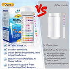 11 in 1 - Aquarium Test Strips | 950 Tests - 150 Strips | Fish Tank Aquariums Water Test Kit & ebook | Aquarium Thermometer | Fish Tank Water Testing Kit Includes 50 Ammonia Strips | Versatile Usage