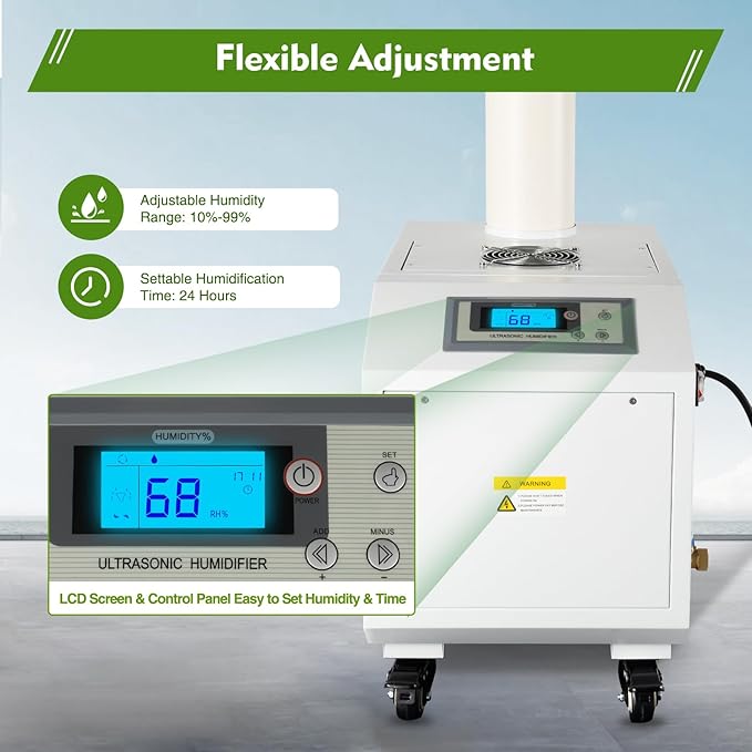 Agricultural Ultrasonic Humidifier, 110V 300W Agricultural Humidifier with 10 Atomizing Discs & 160m³/H Air Flow, Cool Mist Machine with Humidity Sensor and Water Filter for Warehouse Greenhouse