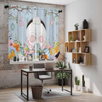 Easter Window Curtains 63 Inch Long 2 Panel Set, Rod Pocket Bedroom Curtains & Drapes, Spring Watercolor Bunny Eggs Flower Wood Grain Blue Light Filtering Window Treatment for Living Room 42"W x 63"L