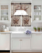 Country Star Swag Kitchen Curtains Valance and Tier Set, VintageRust Yellow Star Berry Beige Barn Gate Light-Filtering Swag Valance 36 Inch Length, Rod Pocket Short Curtain for Bedroom Cafe