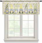 Rustic Lemon Gnomes Sheer Valance Curtains, Summer Fruit Leaves Retro Linen Texture Light Filtering Kitchen Valances Rod Pocket Voile Curtain Window Treatment for Bedroom/Living Room/Basement 42Wx18L