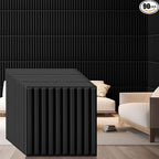 Nuanchu 90 Pcs 3D Slat Wall Panels, 12"x12" PVC Fluted Wall Paneling for Interior Decor, Paintable Waterproof Textured Tiles for Living Room TV Background Gaming Room, 32 Sq. ft Coverage (Black)