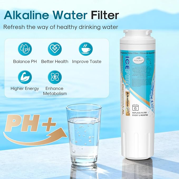 ICEPURE Alkaline UKF8001 Refrigerator Water Filter Replacement for Whirlpool EDR4RXD1, EveryDrop Filter 4, Maytag UKF8001, 4396395, UKF8001P, UKF8001AXX, RFC0900A, UKF8001AXX-200, Enhances PH, 6 Pack