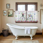 Spring Tier Curtains, Bicycles Botanical Leaves Rose Colorful Stripes Light Filtering Kitchen Curtains, 2Pcs Rod Pocket Half Window Treatments Panels for Sink Cafe Cabinet Camper 27.5x24 Inches