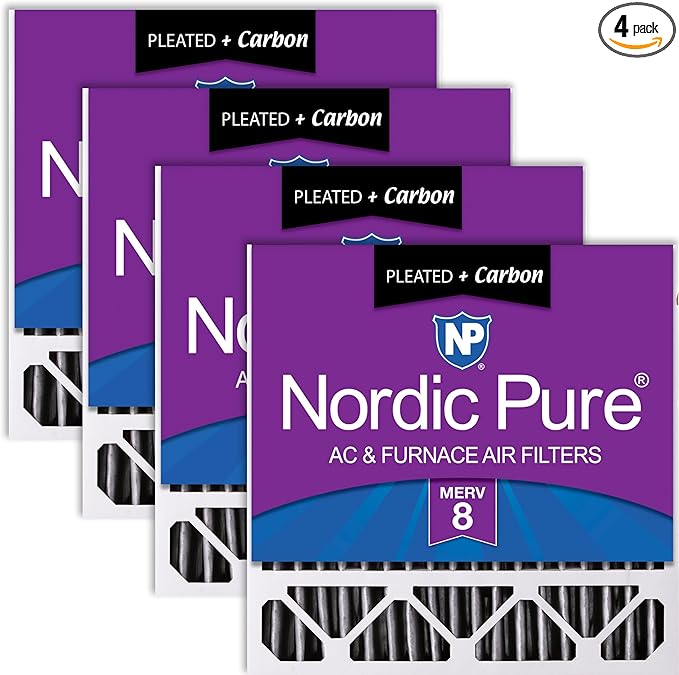 Nordic Pure 20x20x5 (Actual Size: 19 5/8 x 19 7/8 x 4 3/8) Honeywell Replacement Furnace Filters MERV 8 Plus Carbon 4 Pack
