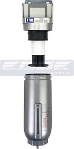 HEAVY DUTY INDUSTRIAL RATED HIGH FLOW PARTICULATE FILTER, IN-LINE WATER TRAP FOR COMPRESSED AIR LINE SYSTEMS, 5 MICRON WITH METAL BOWL (1/2" NPT, 11oz)