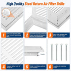 Fancat Return Air Filter Grille for 20x25 Ducts, Steel Air Vent Cover with Removable Door for 1" Filters | Fits Sidewall & Ceiling | Outer Size: 22 5/8" W x 27 5/8" H