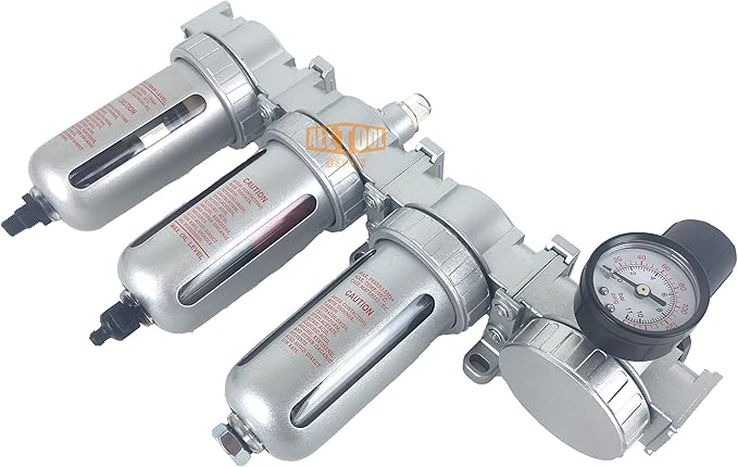 1/4" NPT MID FLOW 4 Stages Filter Coalescing Desiccant Dryer Regulator System For Compressed Air Lines, Poly Bowls, Great For Paint Spray And Plasma Cutter (AUTO DRAIN)