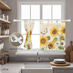 Yellow Sunflowers Kitchen Curtains 24 Inch Length, Small Window Curtains Tab Top, Country Farm Butterfly Flower Light Beige Light Filtering Short Window Treatments Tier Drapes 27.5"x24" 2 Panel