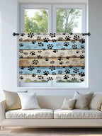 Sheer Curtains 45 Inch Length, Blue Brown Paw Prints Semi Sheer Curtains Light Filtering Window Treatment, Vintage Farmhouse Rustic Wooden Grain Privacy Voile Drapes for Living Room Bedroom 52x45 Inch
