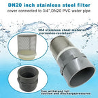 DN20 inch Stainless Steel Filter Cover Connected to 3/4" DN20 Grey PVC Water Pipe, Suction Strainers Used to Remove Debris and Reduce Solid Entry(1pcs)