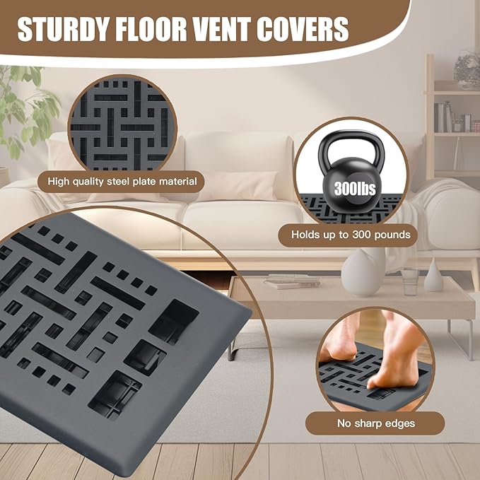 Floor Vents Heavy Duty Walkable Steel Floor Registers 4x10 Inch Floor Air Vent Easy Adjust Air Supply Lever Floor Vent Register Black Color