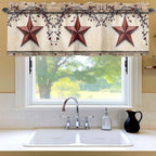 Farmhouse American Valances for Windows, Country Star Berries Vintage Wood Grain Kitchen Valance Light Filtering Rod Pocket Short Curtains for Kitchen Bathroom, 1 Panel, 56"x16"