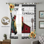 Farmhouse Rooster Living Room Curtains 84 Inch Length, Window Curtains Tab Top, Rustic Red Barn Windmill Sunflowers Light Filtering Window Treatments Drapes 52"x84" 2 Panel