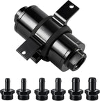 EVIL ENERGY Inline Fuel Filter 40 Micron with Barb 1/2", 3/8", 5/16" Fitting Adapter, Bracket Clamp 60MM Universal Aluminum Black for Gasoline, Diesel, Rubber Fuel Line